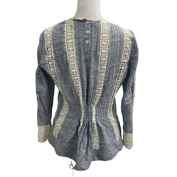 Sundance Embroidered Crochet Lace Boho Feminine Top Blouse Blue White size Small - Picture 5 of 8